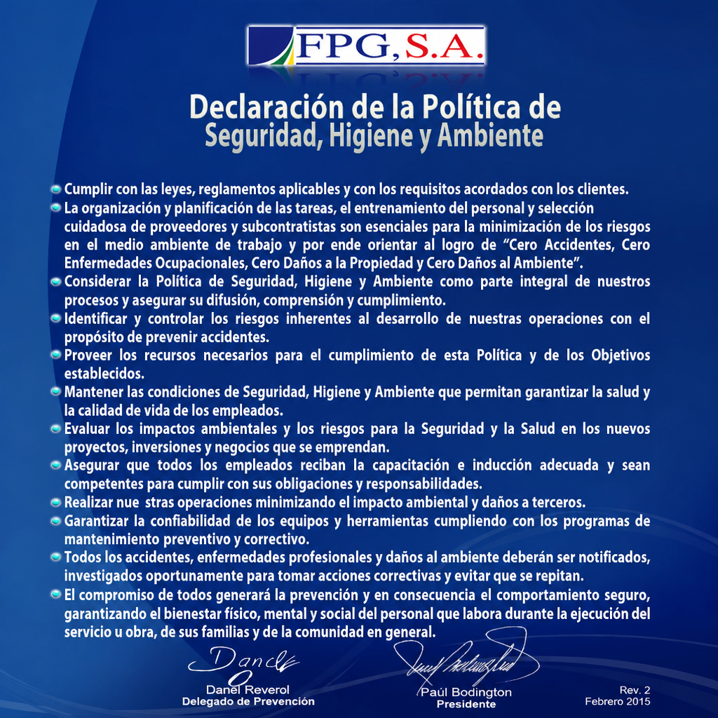 SIAHO — Seguridad Industrial, Ambiente e Higiene Ocupacional en FPG, S.A.