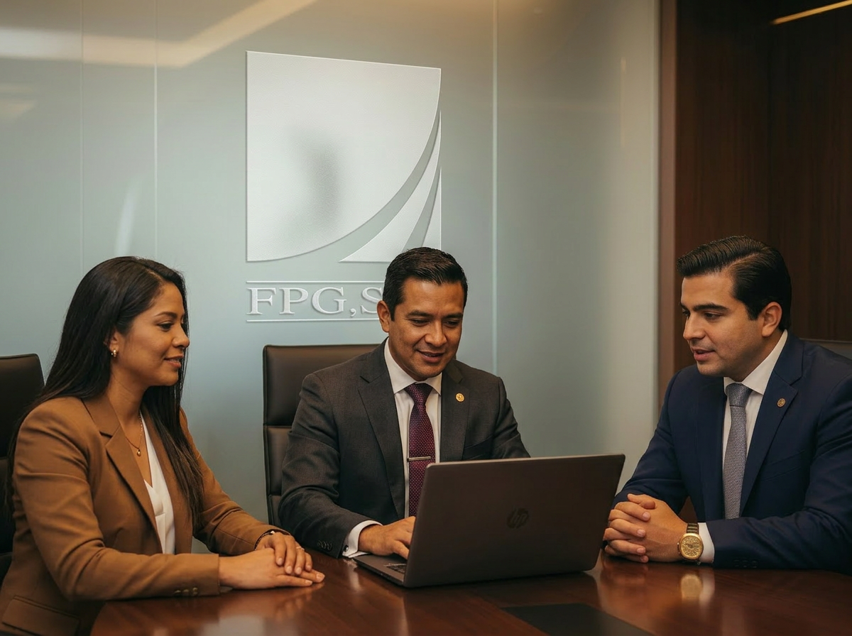 Equipo profesional de FPG, S.A. colaborando en sala de juntas